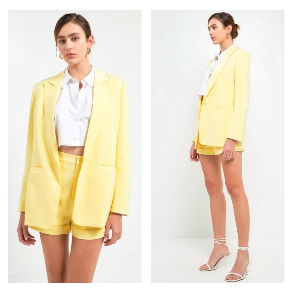 Endless Rose Single Breasted Blazer In Lemon Medium